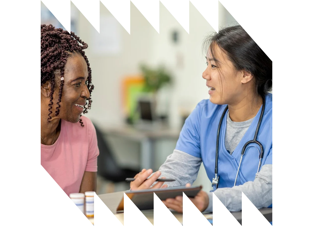 Elderly patient looking at subscription bottles