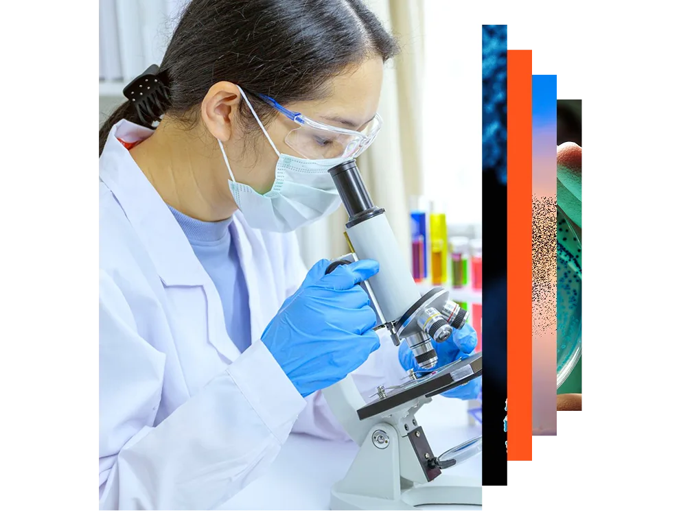 Young scientist looking through a microscope