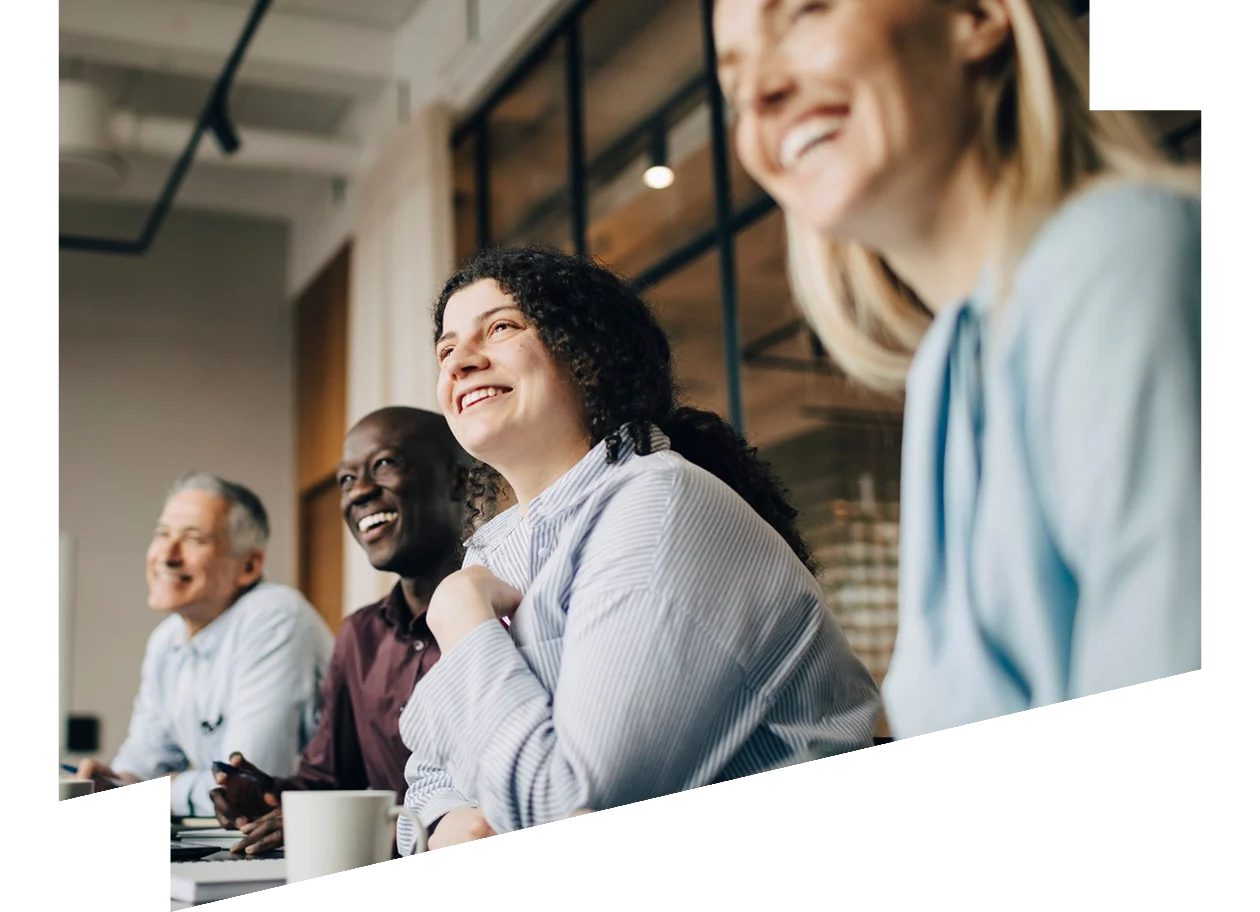 Smiling male and female business colleagues in meeting at office