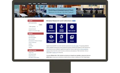 Screenshot of Digital Commons journals on TMC website