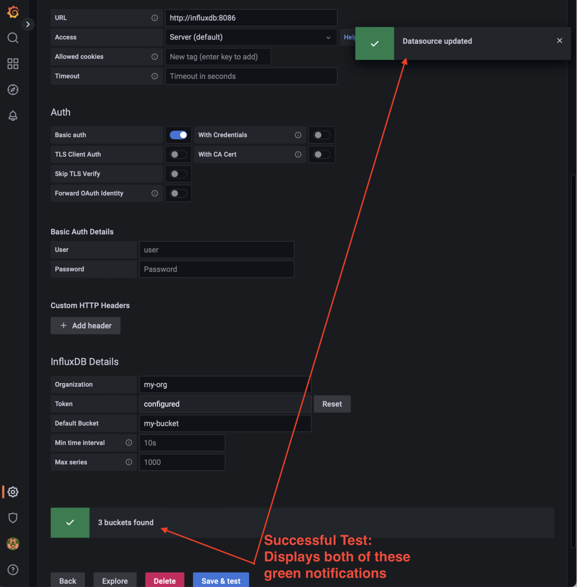 Grafana and InfluxDB connection setup