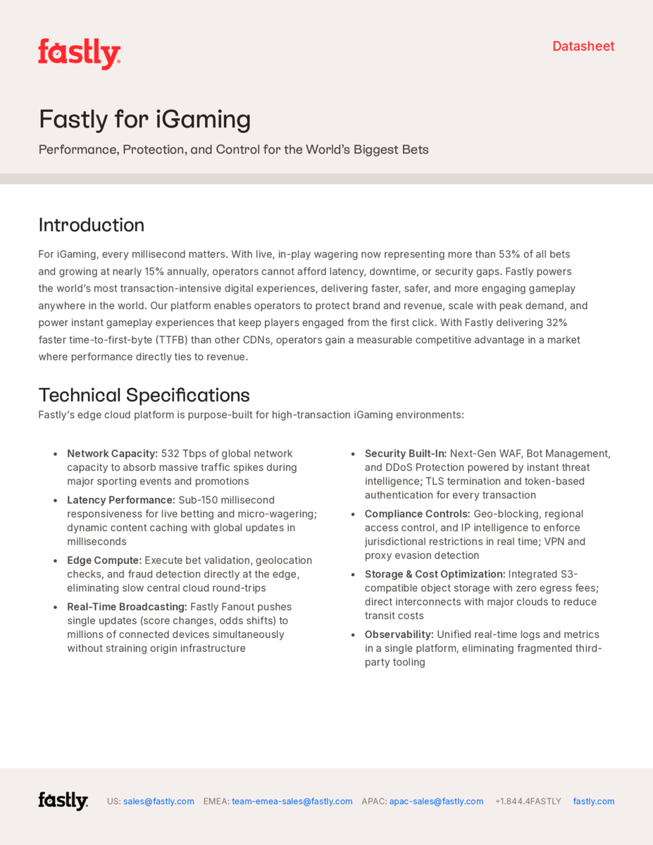 Fastly for iGaming Datasheet | Image