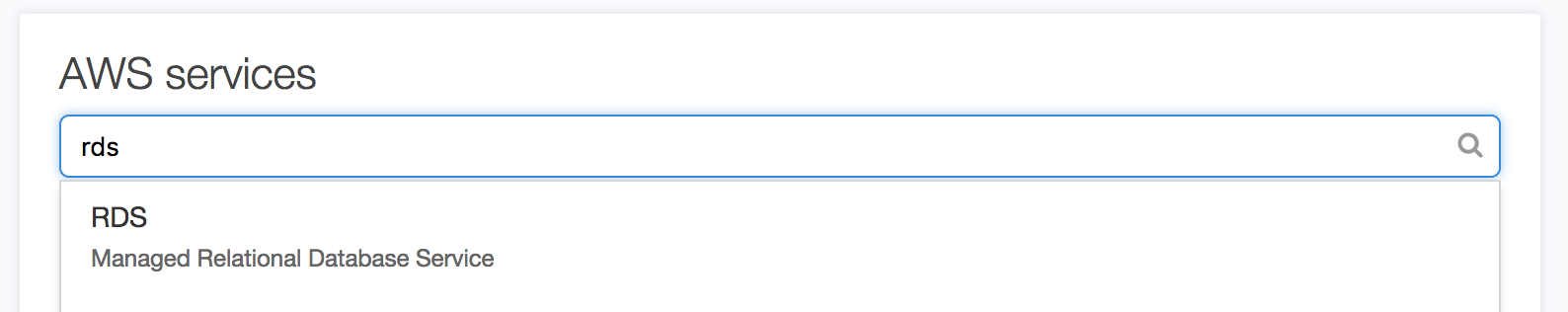 The dropdown for the service we want AWS Dropdown