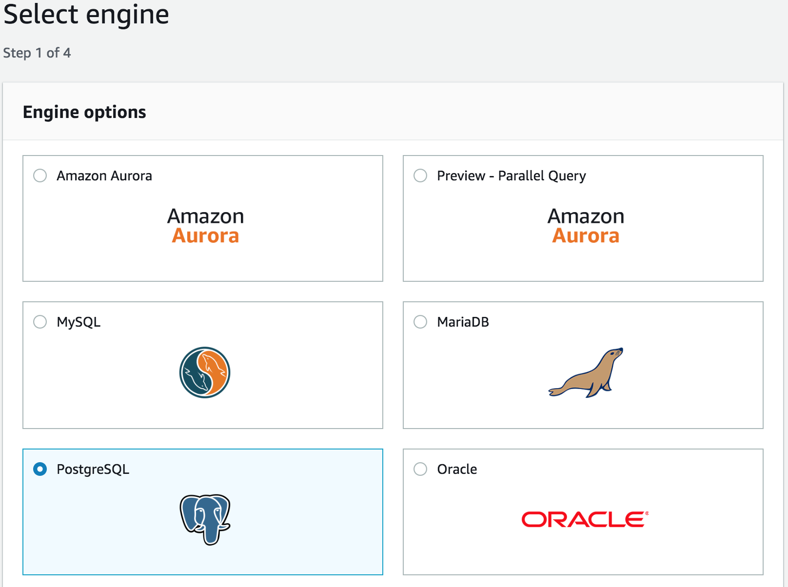 Select a DB AWS Select DB