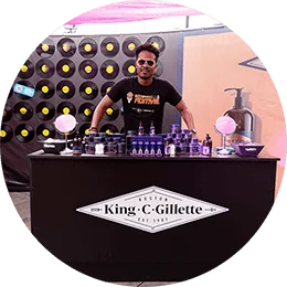 King C Gillette brand experience at Rock the Bells Festival featuring a display of grooming products