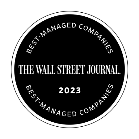 A round black circle includes white text that says "The Wall Street Journal. Best managed companies 2023."