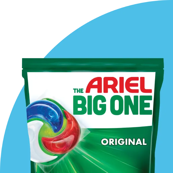 Ariel “The Big One” laundry detergent pods (bag).
