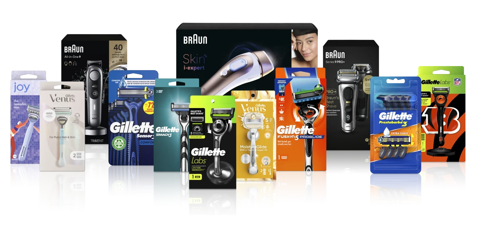 Category lineup featuring products and packaging from the category — Grooming.