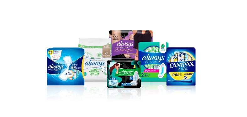 Product lineup for P&G’s Feminine Care category, part of the Baby, Feminine and Family Care sector