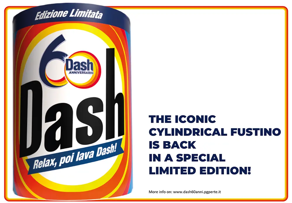 A cylinder-shaped canister for laundry detergent with various text on the label.