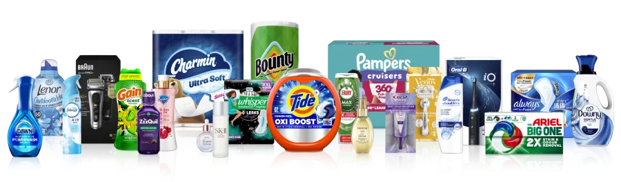 Montage of 20 P&G products representing all 10 categories.