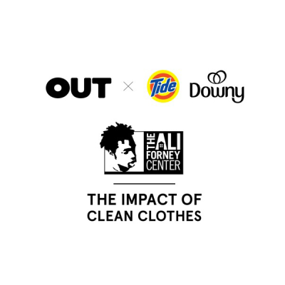Logos of Out, Tide, Downy and The Ali Forney Center