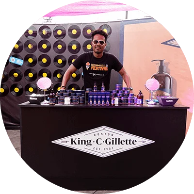 King C Gillette brand experience at Rock the Bells Festival featuring a display of grooming products