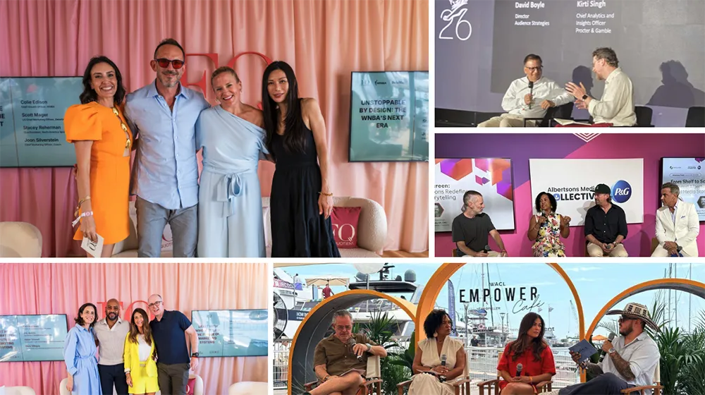 Multiple images from an event feature diverse speakers on stage, discussions, and networking, all captured in different settings but sharing a similar conference vibe.