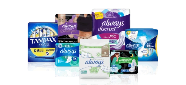 Product lineup for P&G’s Feminine Care category, part of the Baby, Feminine and Family Care sector