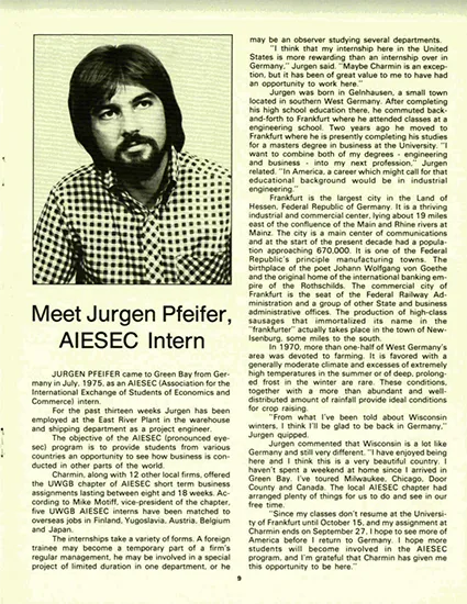 Black and white headshot of a young man featured in an old print publication. The rest of the page is filled with black text.