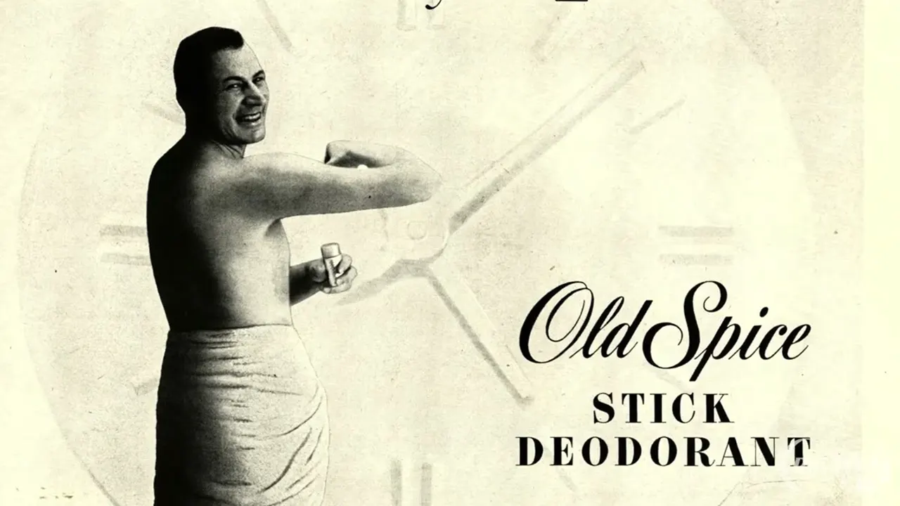 Vintage Old Spice deodorant product advertisement with packaging visuals
