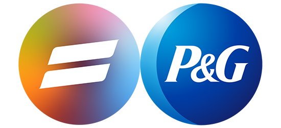 A multi-color circle with a white equal sign inside is placed next to the round, blue and white Procter and Gamble logo.