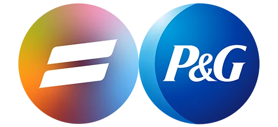 A multi-color circle with a white equal sign inside is placed next to the round, blue and white Procter and Gamble logo.