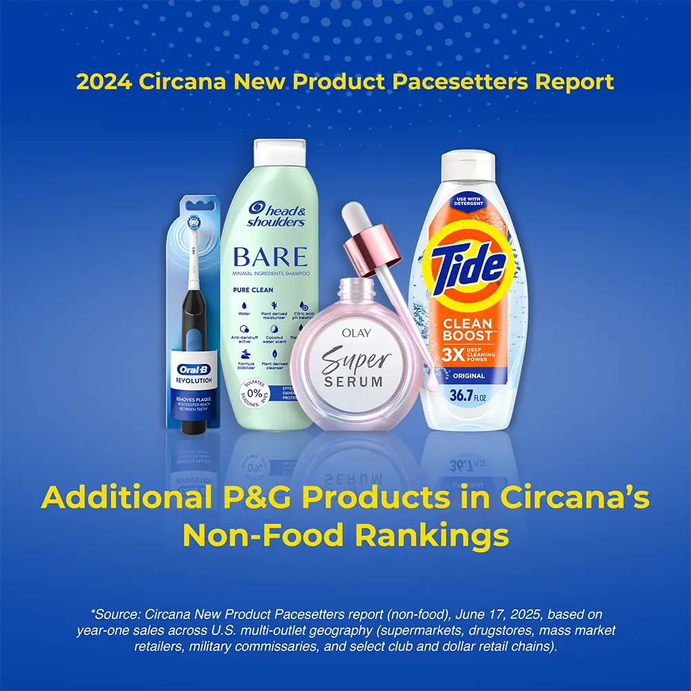 Four different personal care products against a blue background.