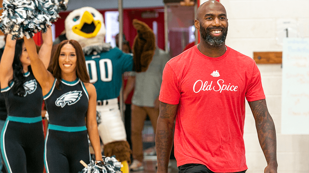 Malcolm Jenkins wearing Old Spice t-shirt
