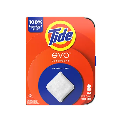 An orange package with a white square laundry pod in the center and an orange, yellow, and blue “Tide” logo at the top.
