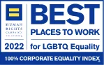 Human Rights Campaign Foundation 2022 Best Places To Work for LGBTQ+ Equality, 100% Corporate Equality Index Logo