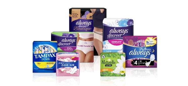 Product lineup for P&G’s Feminine Care category, part of the Baby, Feminine and Family Care sector
