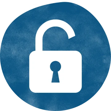 A graphic of a lock within a dark blue circle.