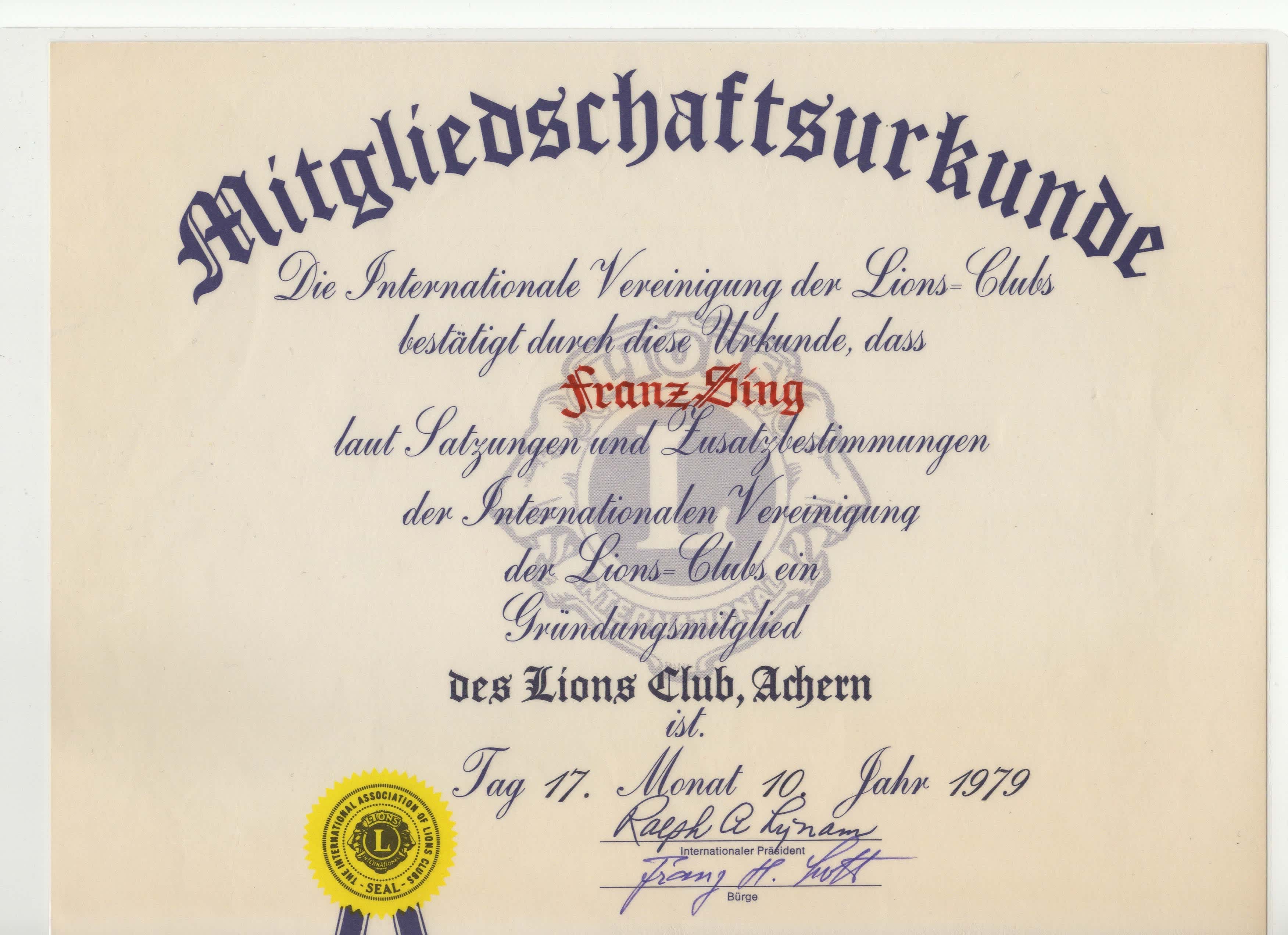 Gründungsmitgliedschaftsurkunde Gründungsmitgliedschaftsurkunde