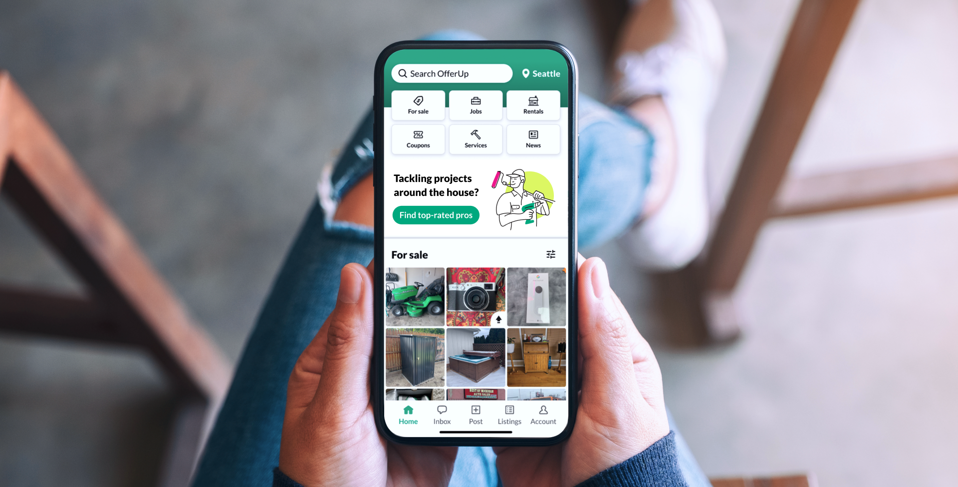 Lifestyle image - app on phone - content cards