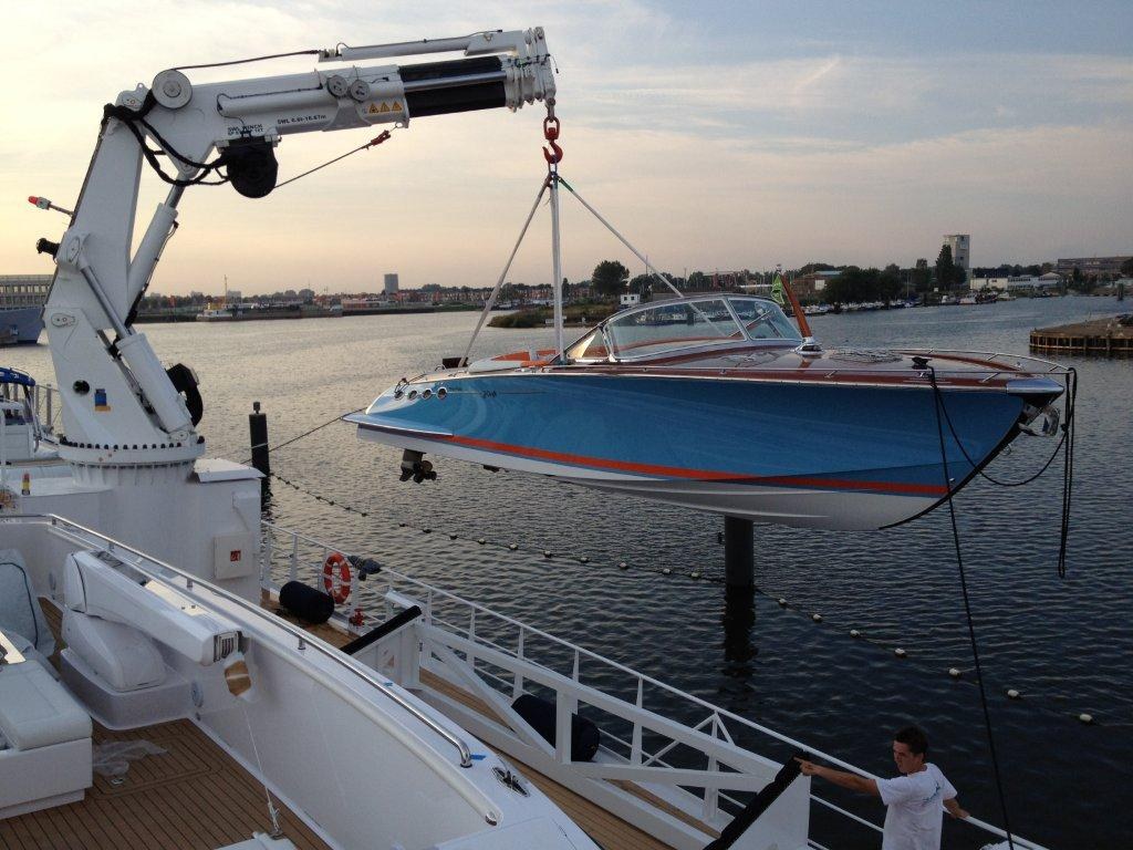 Torpedo Natalia being launched from Garcon using her single-point lifting system, making the structural point visible rather