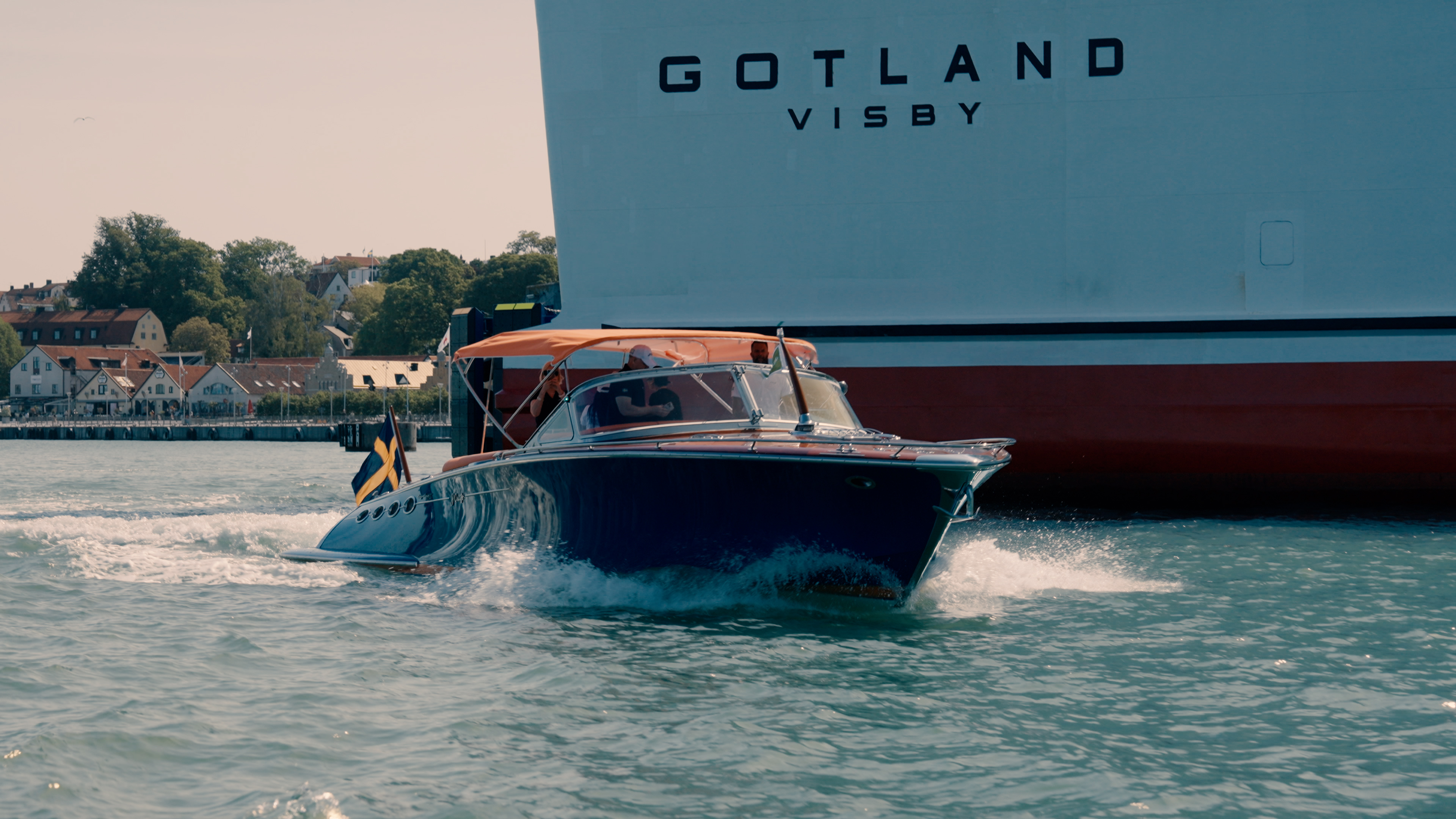 Amazon Queen underway in Visby, with a Gotland ferry behind her.