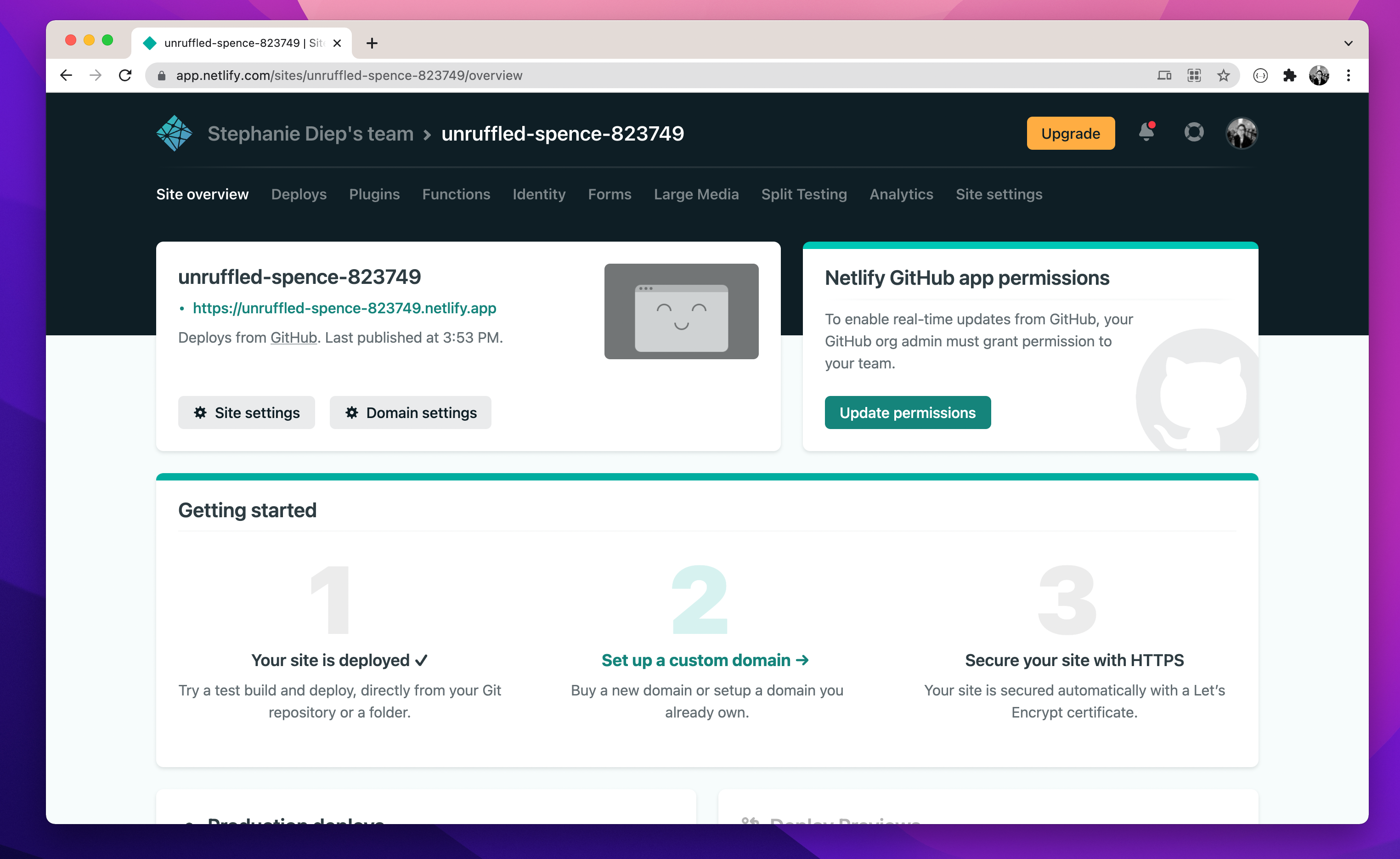 Netlify site overview dashboard