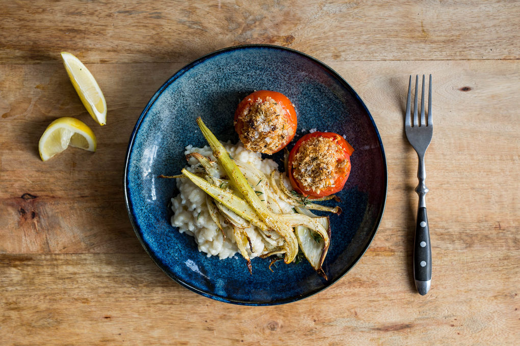 Gefüllte Tomaten mit Röstfenchel und Käserisotto