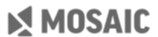 logo for Mosaic, with the word MOSAIC in gray capital letters and 3 stacked triangles to the left