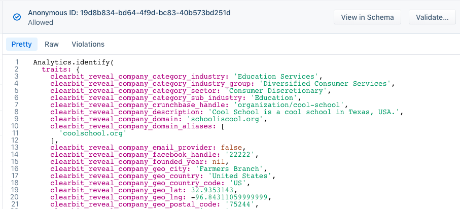 Clearbit company data in Segment