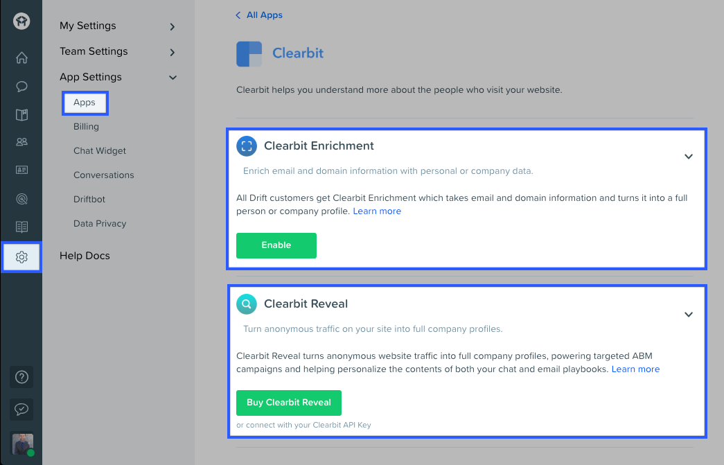 Enable Enrichment and Reveal in Drift