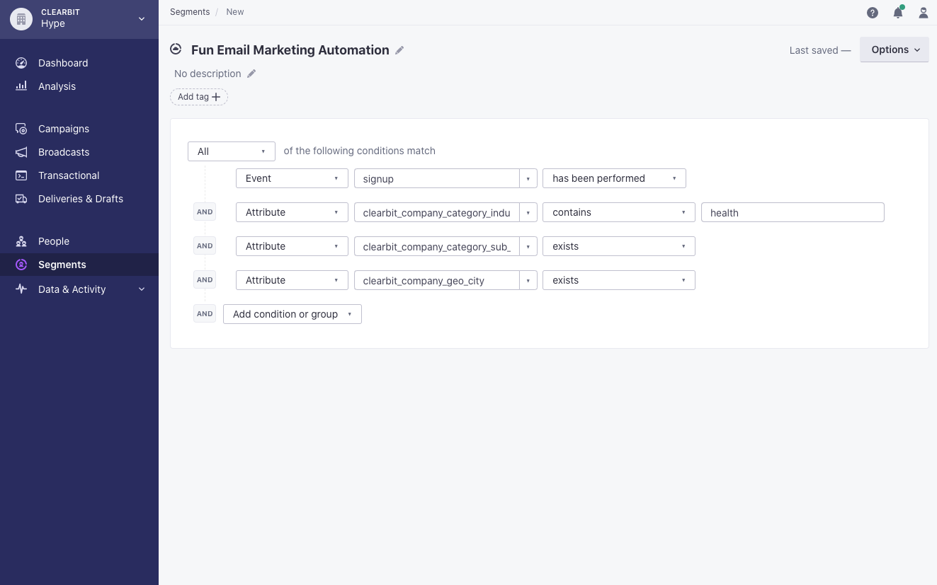 Set Segment Conditions in Customer.io