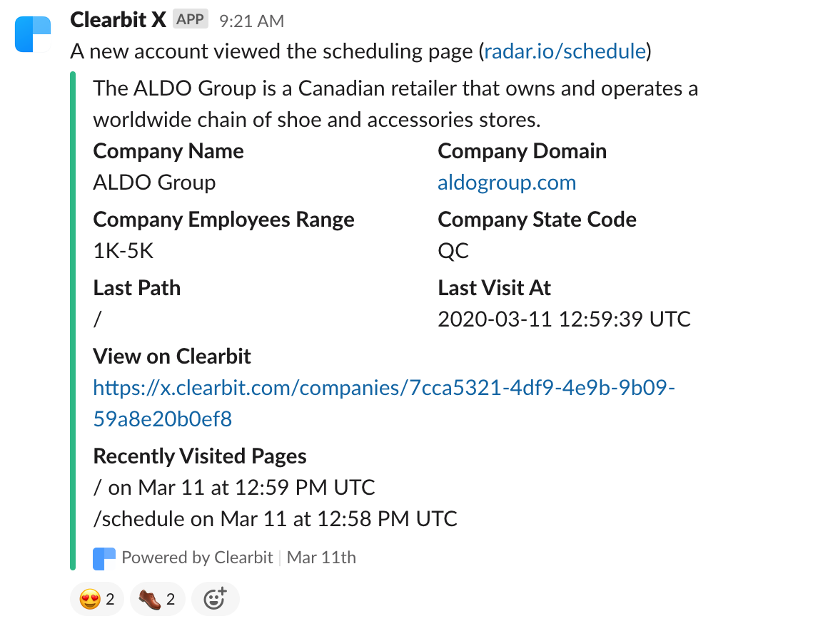 Radar Slack alert