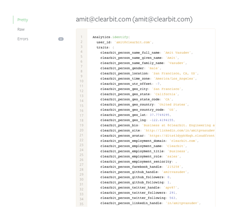 Clearbit person data in Segment