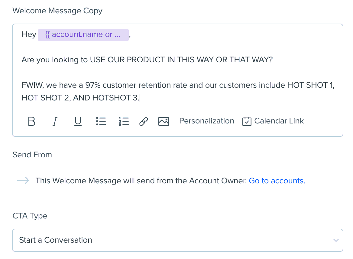 Personalization in Drift message