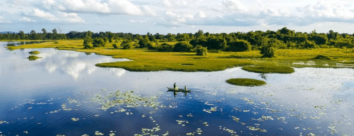 A boat crosses the private marine reserve on Song Saa Private Island in Cambodia.