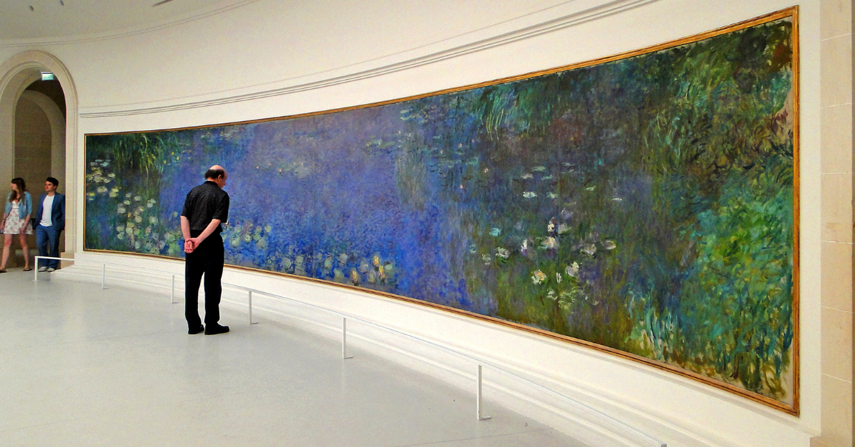 Monet’s monumental Water Lilies murals are vast, immersive paintings at Paris’s Musée de l’Orangerie, capturing his Giverny garden pond in shifting light and seasons.