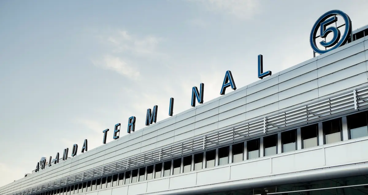 Exterior shot of the Terminal 5 building at Stockholm Arlanda Airport.
