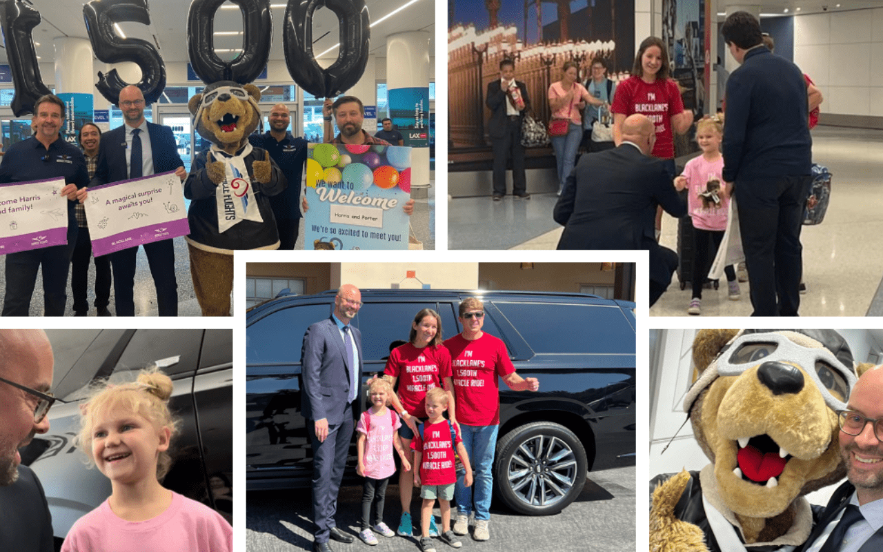 Collage of five photos where Jens, the CEO and co-founder of Blacklane, meets a Miracle Flights family and serves as their chauffeur for the day.