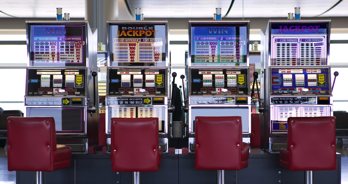 Slot machines at a departure lounge at Las Vegas Harry Reid Airport.