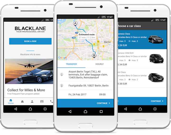 Smartphones displaying blacklane.com website