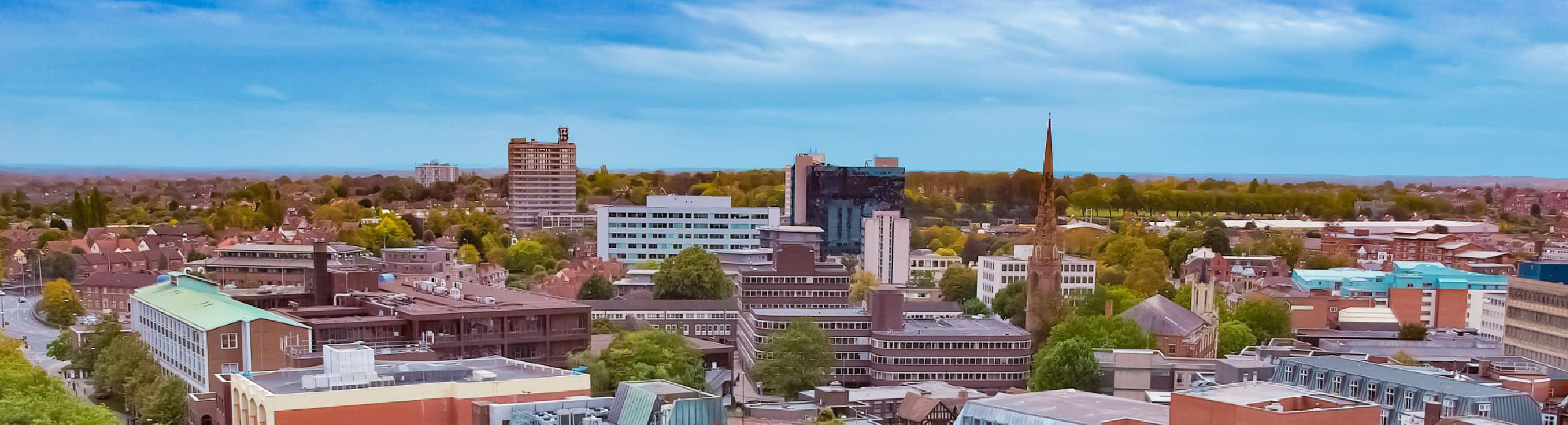 The stunning skyline of beautiful Coventry on a clear, sunny day. 