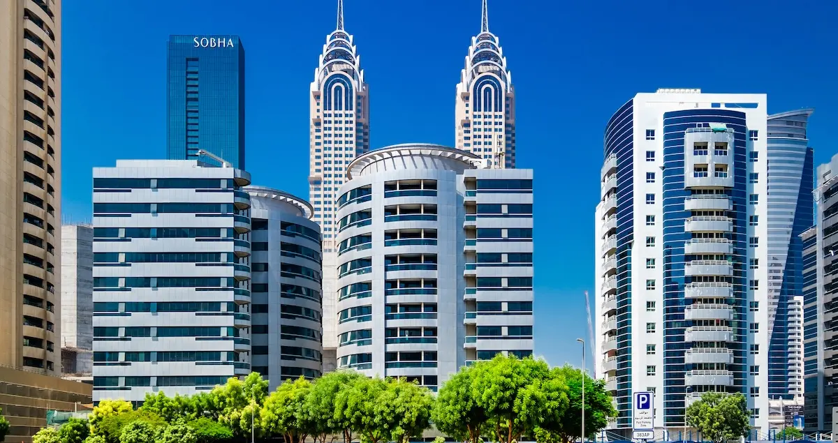 Al Noor Tower and Building Arabia in the Barsha Heights neighbourhood of Dubai, UAE.